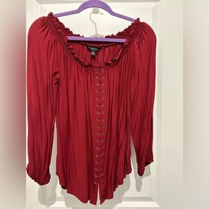 Red long sleeve off the shoulder top by Rock & Republic.